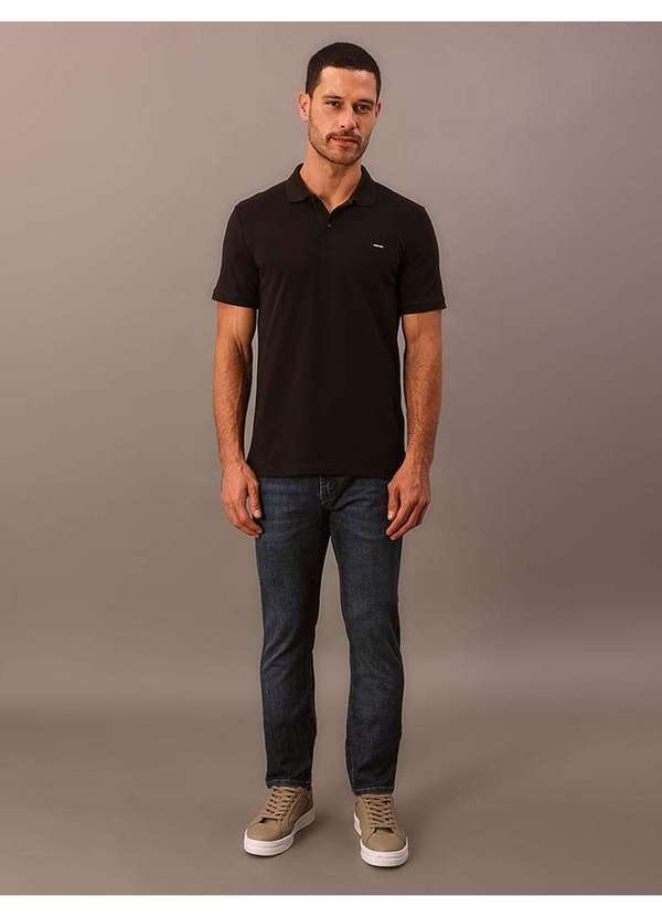 Cks Premium Label - Polo Masculina Slim Piquet Calvin Klein - Preto Preto
