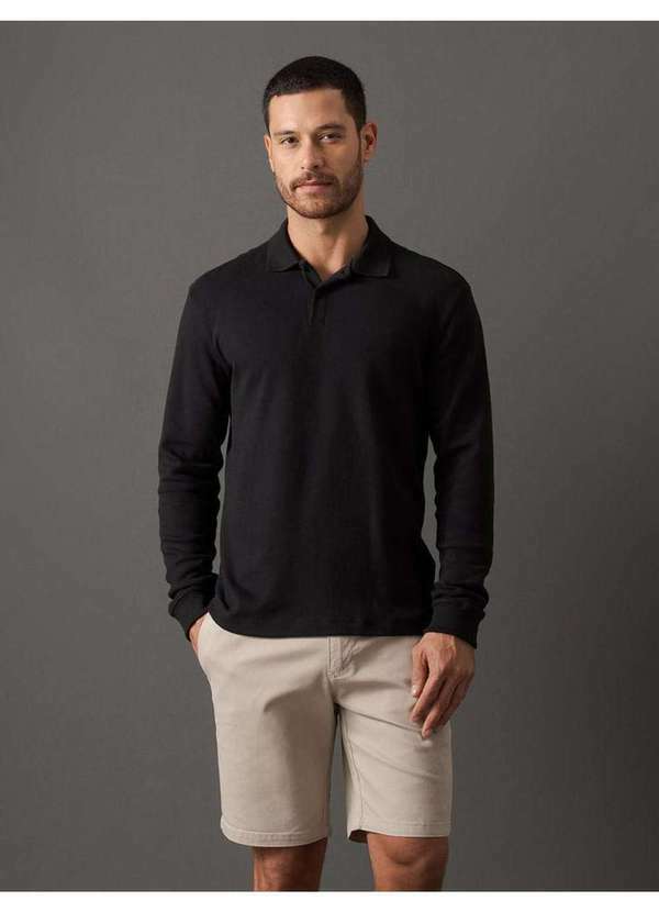 Calvin Klein Jeans - Polo Masculina Suedine Manga Longa Calvin Klein - Preto Preto