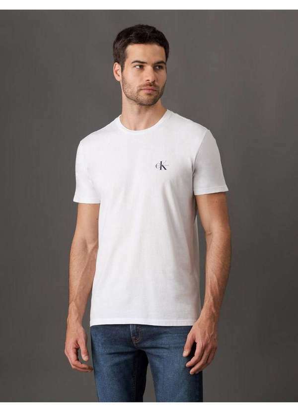 Calvin Klein Jeans - Camiseta Masculina Básica Estampa Logo Reissue no Peito Calvin Kl Branco