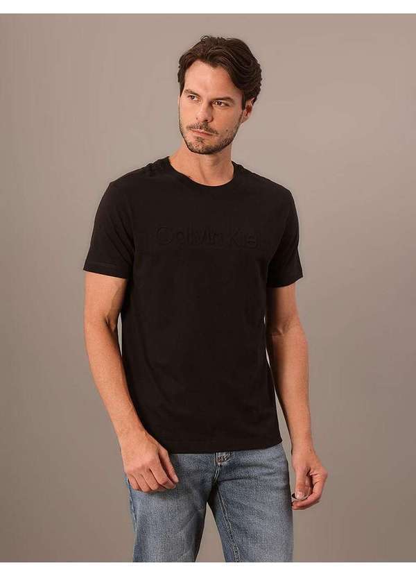 Cks Premium Label - Camiseta Masculina Básica Estampa Logo Embossing Calvin Klein - P Preto