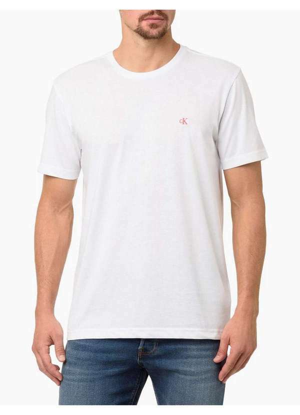 Calvin Klein Jeans - Camiseta Masculina Bordado - Branco 2 Branco
