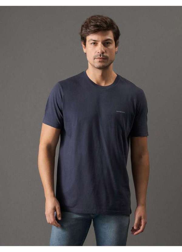 Calvin Klein Jeans - Camiseta Masculina de Algodão Básica Estampa Logo Minimalista no Azul