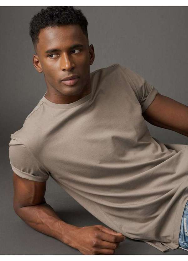 Calvin Klein Jeans - Camiseta Masculina de Algodão Essentials Minimalista - Caqui Medi Bege 5