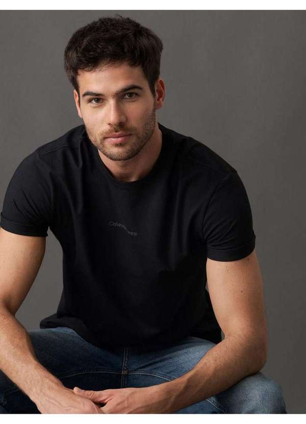 Calvin Klein Jeans - Camiseta Masculina de Algodão Estampa Logo Centralizado Calvin Kl Preto 5