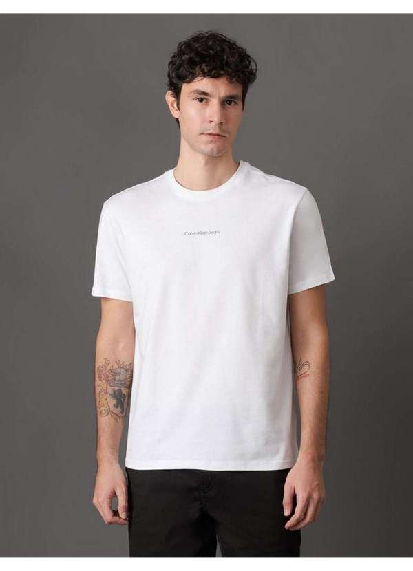 Calvin Klein Jeans - Camiseta Masculina de Algodão Estampa Logo Centralizado Calvin Kl Branco