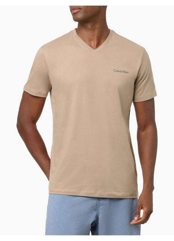 Calvin Klein Jeans - Camiseta Masculina Decote V Swimwear - Caqui Claro Bege