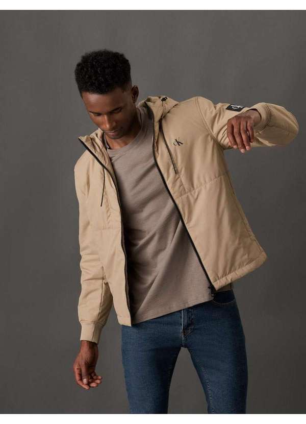 Calvin Klein Jeans - Camiseta Masculina Flamê Calvin Klein Jeans - Caqui Medio Bege