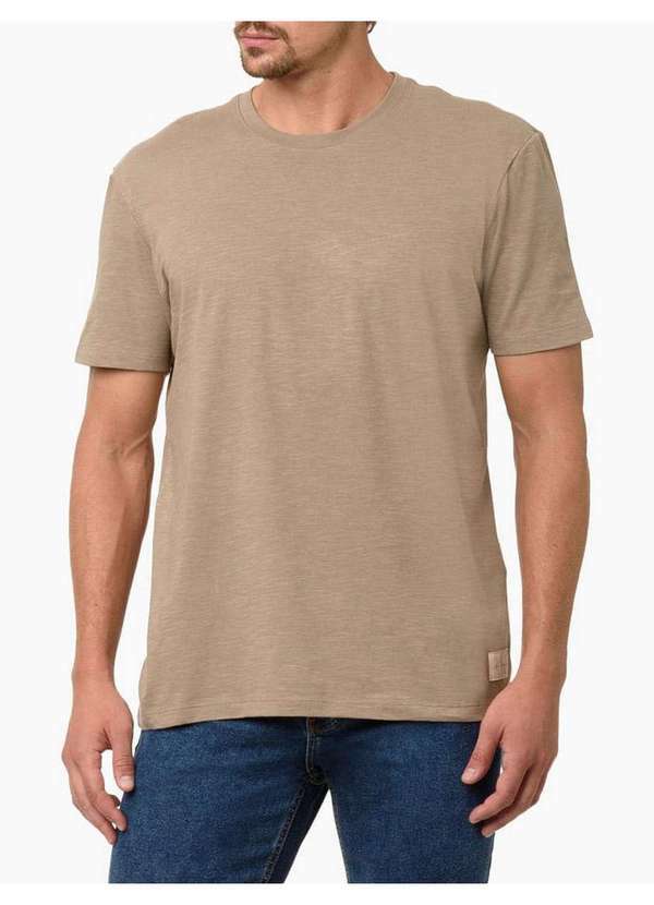 Calvin Klein Jeans - Camiseta Masculina Flamê com Etiqueta - Caqui Claro Bege