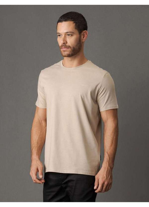 Cks Premium Label - Camiseta Masculina Gola Careca Solid Liquid - Caqui Medio Bege