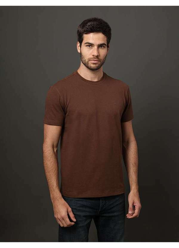 Calvin Klein Jeans - Camiseta Masculina Gola Dupla Calvin Klein Jeans - Marrom Marrom