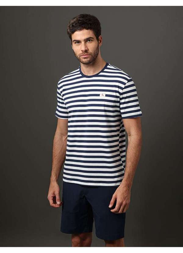 Calvin Klein Jeans - Camiseta Masculina Listrado Calvin Klein Jeans - Marinho Azul