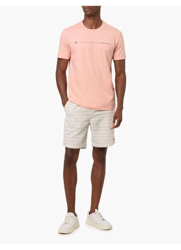 Calvin Klein Jeans - Camiseta Masculina Manga Curta Logo Palito - Melancia Vermelho