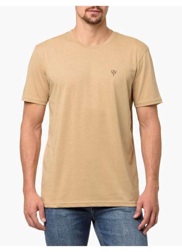 Calvin Klein Jeans - Camiseta Masculina Manga Curta Ômega - Caqui Claro Bege