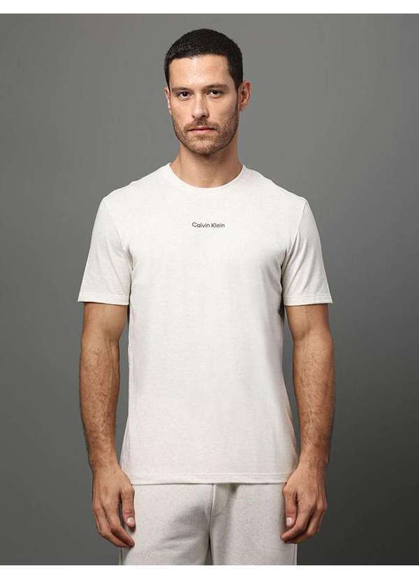 Calvin Klein Jeans - Camiseta Masculina Meia Malha Linen Calvin Klein Underwear - Off Branco
