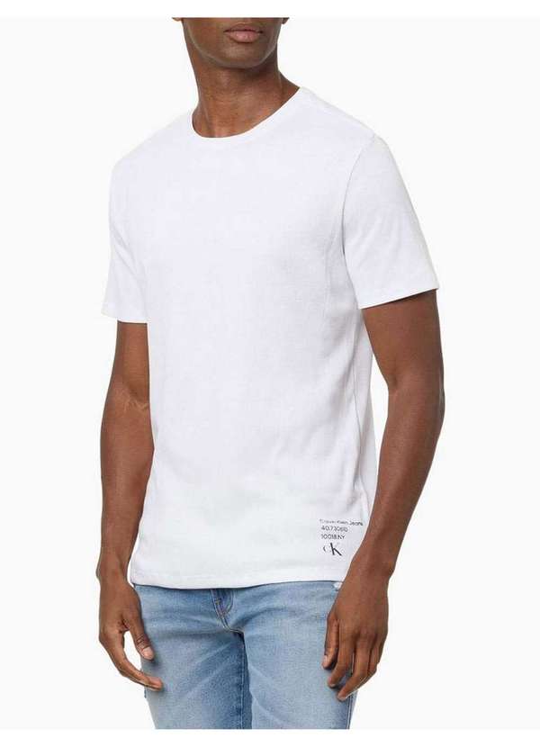 Calvin Klein Jeans - Camiseta Masculina Ribana Logo - Branco Branco 2