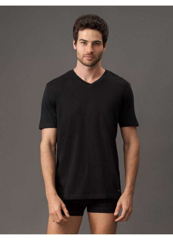 Calvin Klein Jeans - Kit 2 Camisetas Masculinas V-Neck - Preto Preto