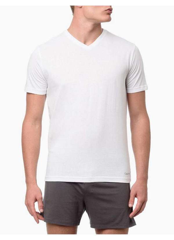 Calvin Klein Jeans - Kit 2 Camisetas Masculinas V-Neck - Branco 2 Branco