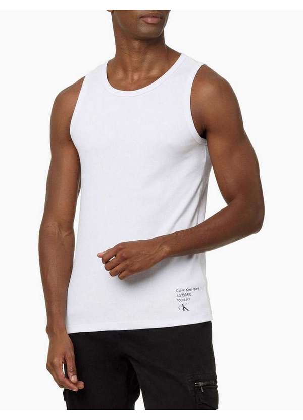 Calvin Klein Jeans - Regata Masculina Ribana Logo - Branco Branco 2