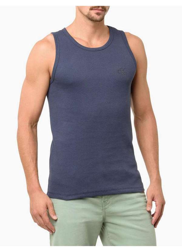 Calvin Klein Jeans - Regata Masculina Ribana Logo Monograma - Marinho Azul 1