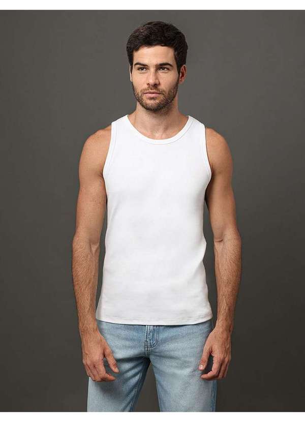 Calvin Klein Jeans - Regata Masculina Ribana Monogram Calvin Klein Jeans - Branco Branco