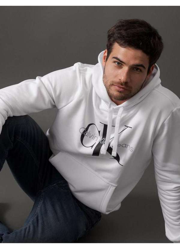 Casaco Masculino Moletom Hoddie Calvin Klein Jeans Branco Branco