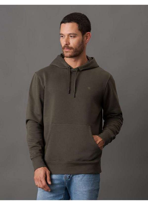 Calvin Klein Jeans - Casaco Masculino Moletom Bordado Capuz Calvin Klein Jeans - Milit Verde
