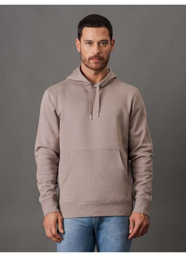 Calvin Klein Jeans - Casaco Masculino Moletom Bordado Capuz Calvin Klein Jeans - Caqui Bege