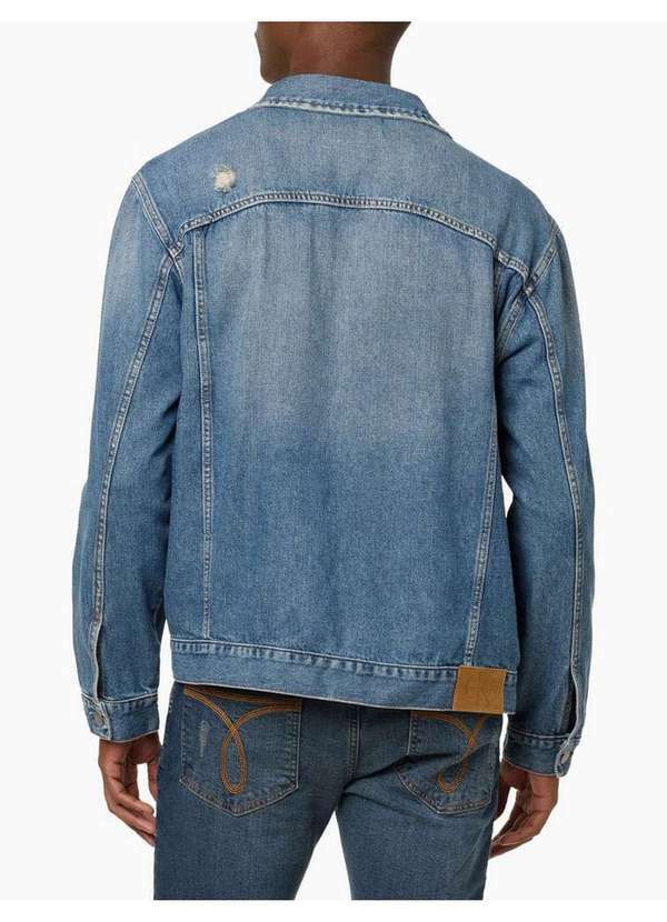 Calvin Klein Jeans - Jaqueta Jeans Masculina Trucker Puídos Calvin Klein Jeans - Azul Azul