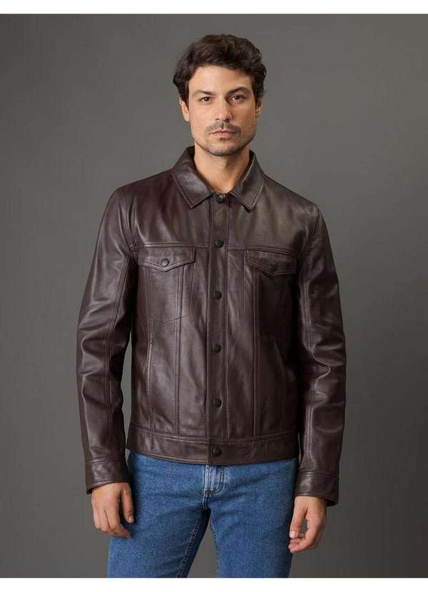 Calvin Klein Jeans - Jaqueta Masculina Leather Trucker Calvin Klein Jeans - Cafe Marrom 2