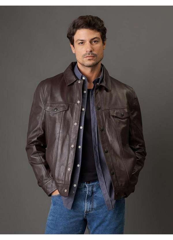 Calvin Klein Jeans - Jaqueta Masculina Leather Trucker Calvin Klein Jeans - Cafe Marrom 4