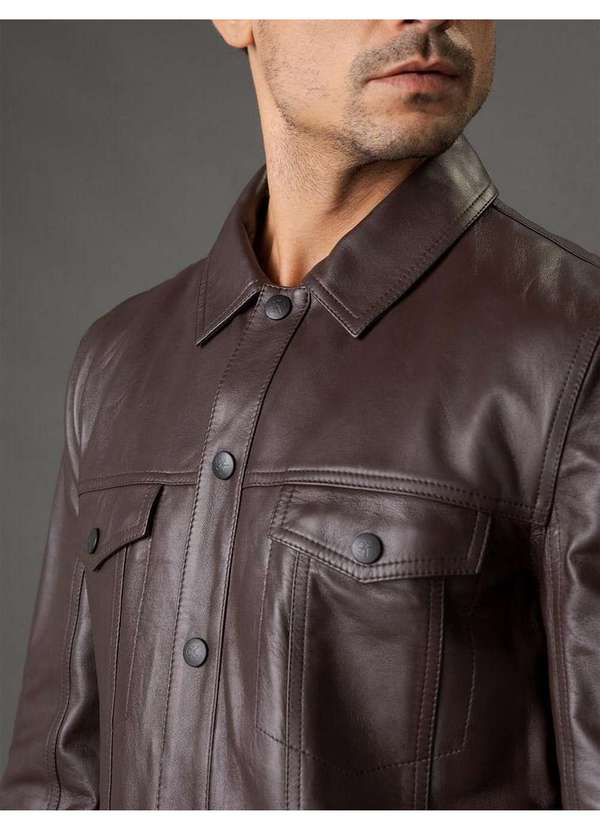 Calvin Klein Jeans - Jaqueta Masculina Leather Trucker Calvin Klein Jeans - Cafe Marrom 5