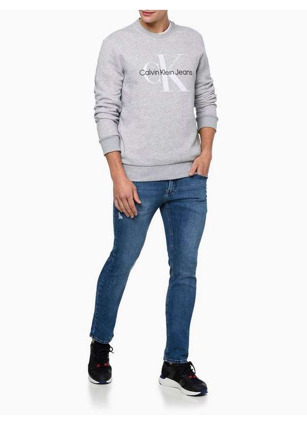 Calvin Klein Jeans - Casaco Masculino Moletom Gola Careca Calvin Klein Jeans - Mescla Cinza 2