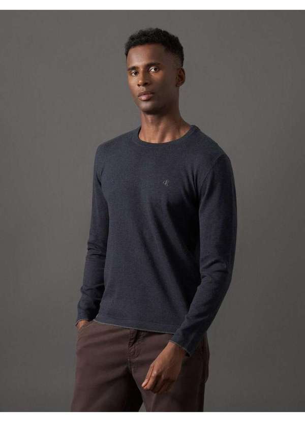 Calvin Klein Jeans - Tricot Masculino Gola Careca Calvin Klein Jeans - Marinho Azul