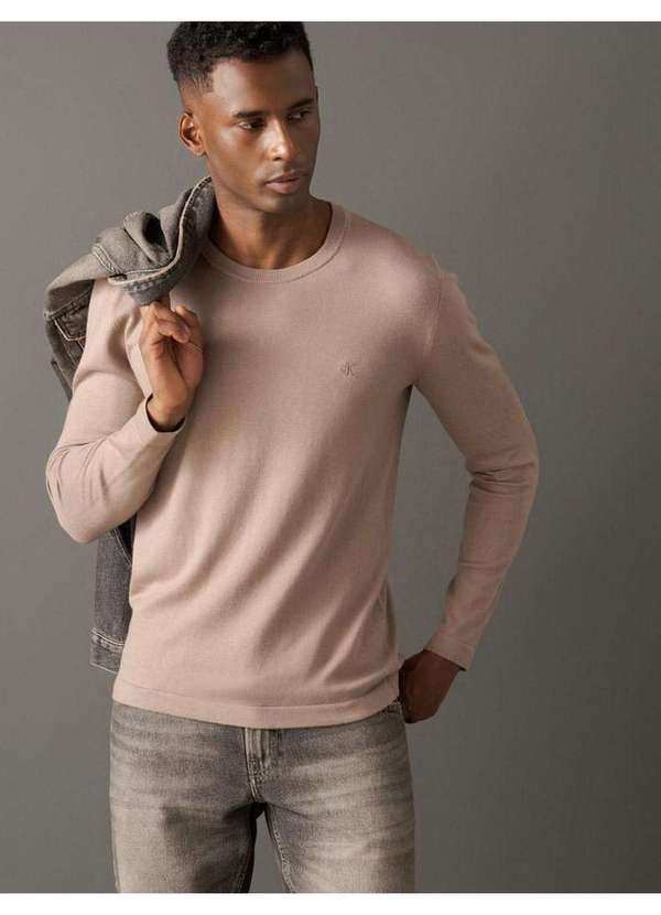Calvin Klein Jeans - Tricot Masculino Cashmere Gola Careca Calvin Klein Jeans - Caqui Bege 5