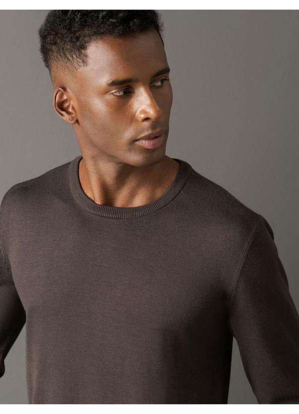 Calvin Klein Jeans - Tricot Masculino Gola Careca Viscose Calvin Klein Jeans - Cafe Marrom