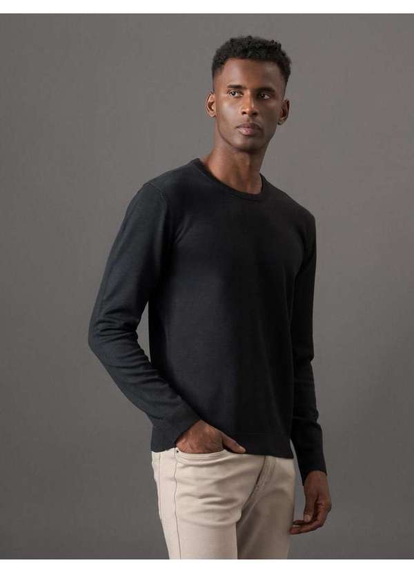 Calvin Klein Jeans - Tricot Masculino Gola Careca Viscose Calvin Klein Jeans - Preto Preto