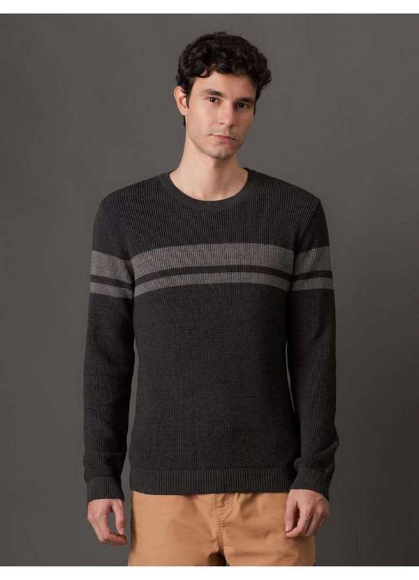 Calvin Klein Jeans - Tricot Masculino Listrado Calvin Klein Jeans - Chumbo Cinza