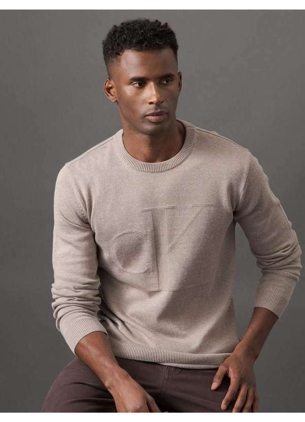 Calvin Klein Jeans - Tricot Masculino Maxi Calvin Klein Jeans - Caqui Medio Bege