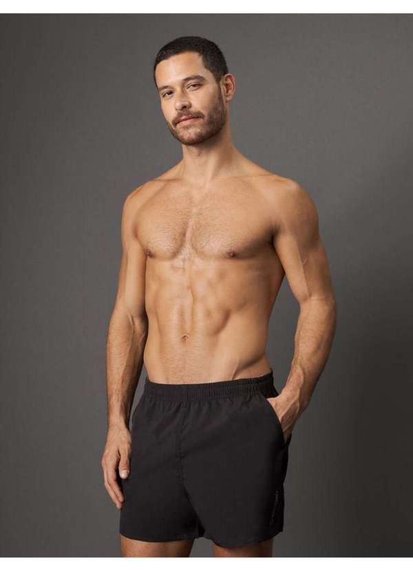 Calvin Klein Jeans - Shorts Elastico Liso com Logo Later Preto