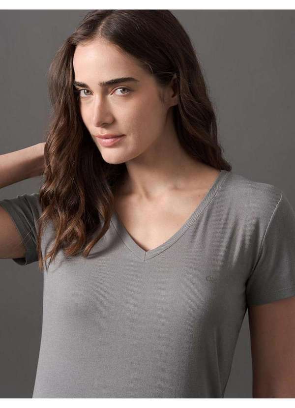 Calvin Klein Jeans - Camisola Feminina Curta Canelada Calvin Klein Underwear - Light G Cinza