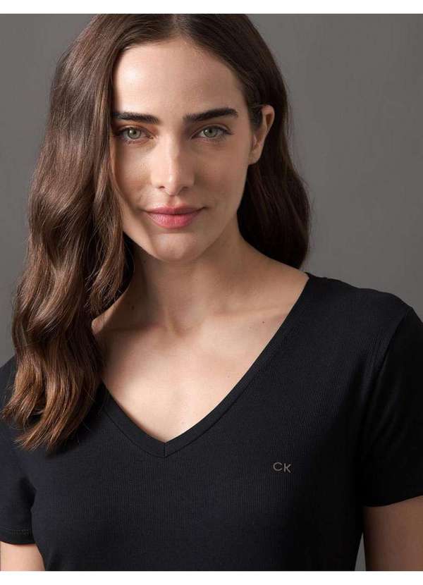 Calvin Klein Jeans - Camisola Feminina Curta Canelada Calvin Klein Underwear - Preto Preto 4
