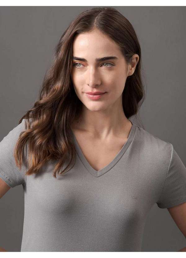 Calvin Klein Jeans - Camisola Feminina Midi Canelado Calvin Klein Underwear - Light Gr Cinza 3