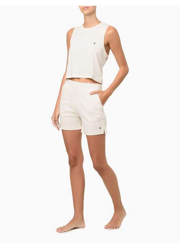 Calvin Klein Underwear - Shorts Feminino Linho Mini Graphic Calvin Klein Underwear - Off W Branco