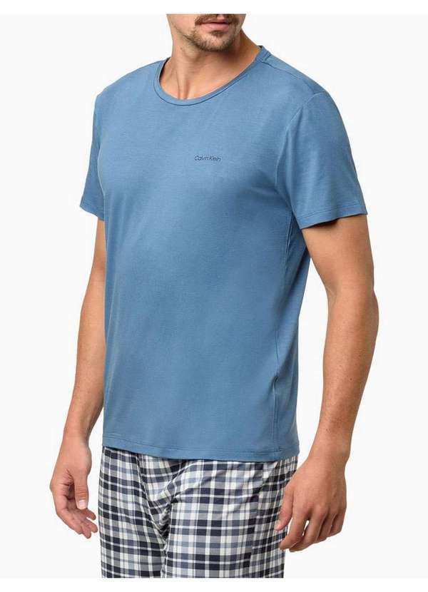 Calvin Klein Jeans - Pijama Masculino Camiseta e Bermuda Xadrez Calvin Klein Underwear Azul
