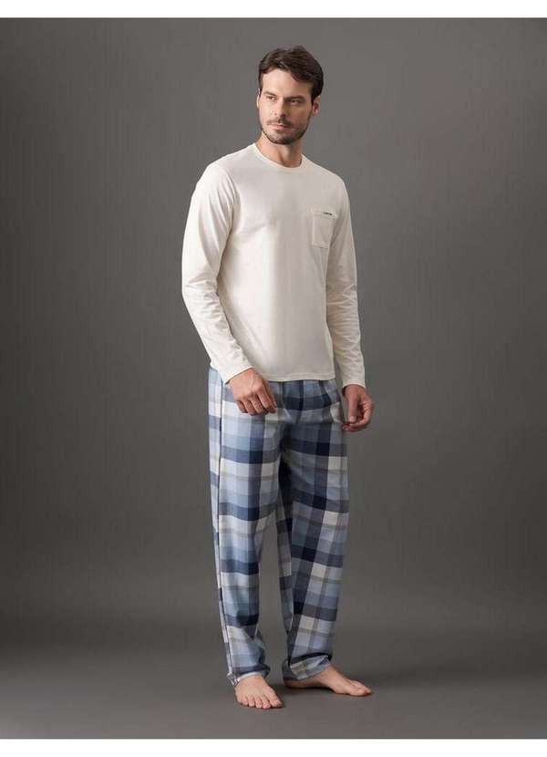 Calvin Klein Jeans - Pijama Masculino Manga Longa e Calça Flanela Calvin Klein Underwe Branco