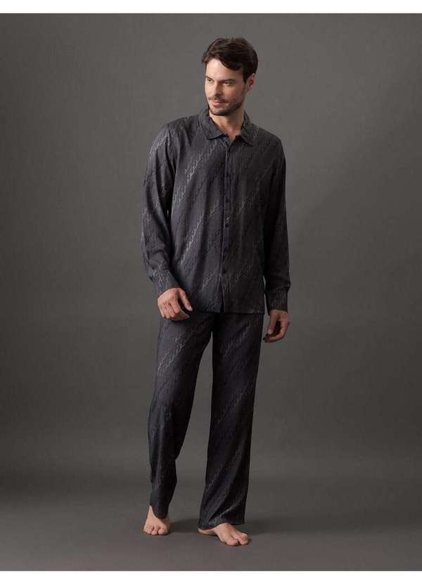 Calvin Klein Jeans - Pijama Masculino Plano Botões e Calça Calvin Klein Underwear - Ch Cinza