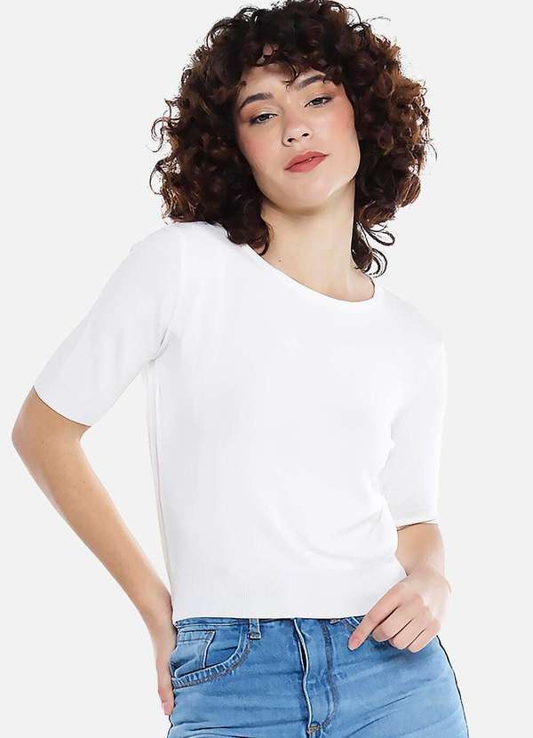 Sob - Blusa Básica Viscose Manga Curta - Branco