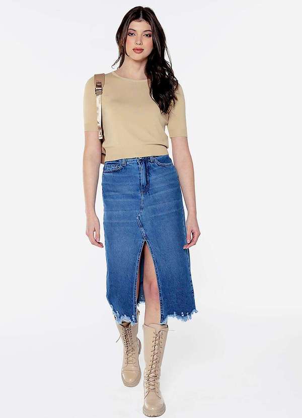 Sob - Blusa Bege Básica Viscose Manga Curta - Bege 2