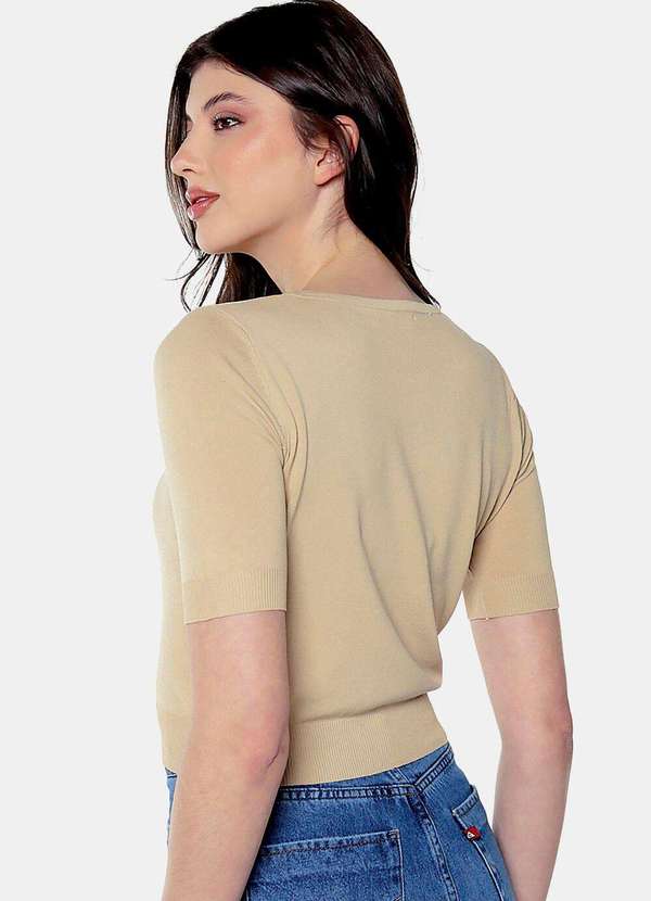 Sob - Blusa Bege Básica Viscose Manga Curta - Bege 5