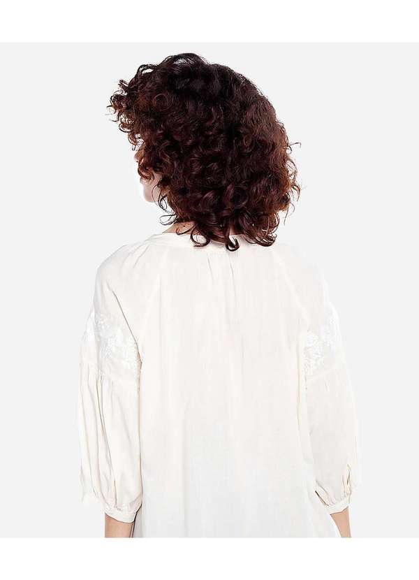 Sob - Blusa de Linho com Viscose Mangas Bordada Boho Bege 4